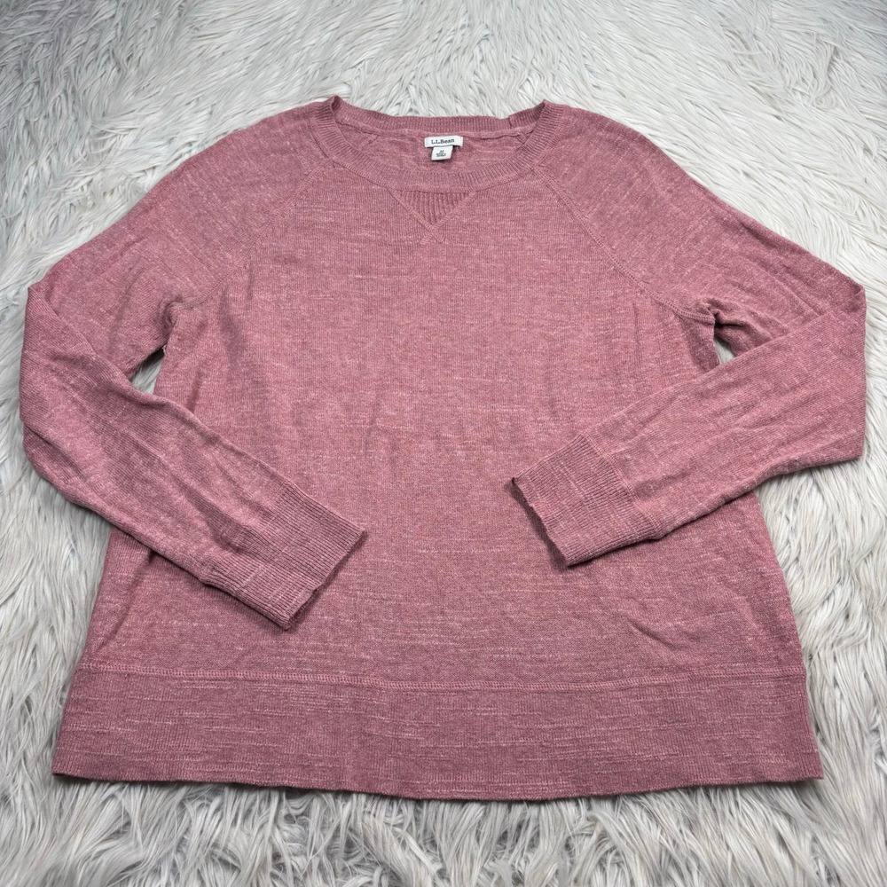 L.L.Bean Women's M Rose Pink Organic Cotton Slub Crew Neck Sweatshirt Preppy